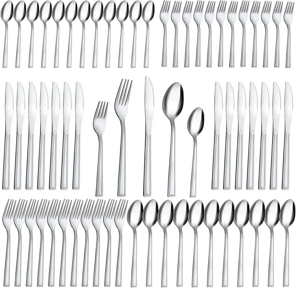 60-Piece Silverware Set, Stainless Steel, Fork Knife Spoon Set, Mirror Polished